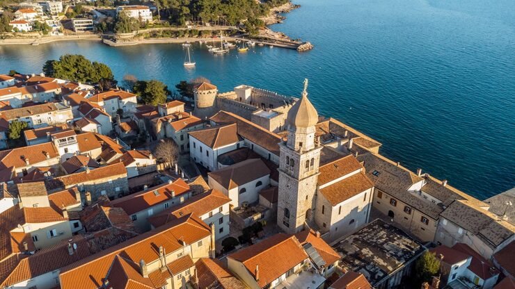 aerial view historic adriatic town krk island krk kvarner bay adriatic sea croatia europe 561846 103
