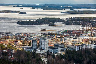 Top 18 Tourist Places in Finland 6 Downtown Kuopio and Kallavesi as seen from Puijo tower Kuopio North Savo Finland 2023 April 2