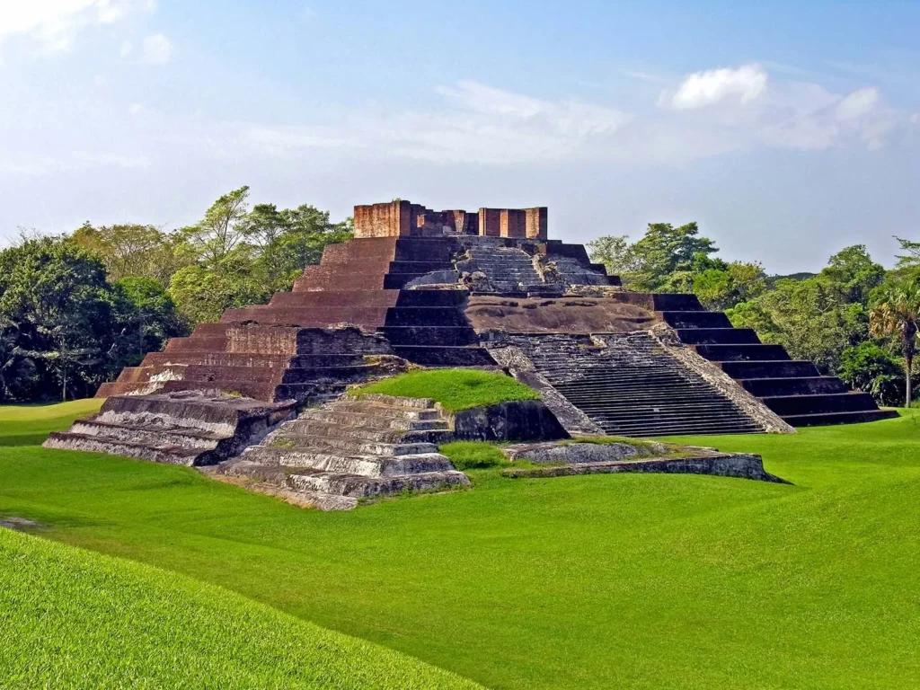 Mayan brick pyramid archaeological site Comalcalco Mexico