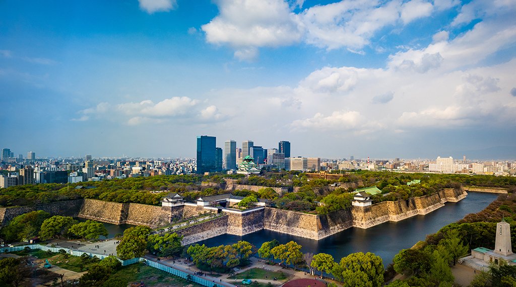 aerial osaka castle skyline japan 801
