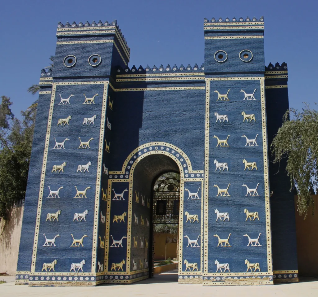 reconstruction ruins Ishtar Gate Babylon Al Hillah Iraq